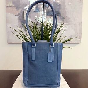 Coach Bonnie Cashin Vintage Blue Linen/Leather Shoulder Bag